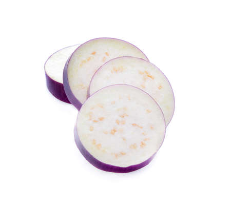 eggplant slices isolated on a white backgroundの写真素材
