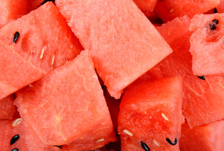 Sliced of watermelon isolated on white backgroundの写真素材