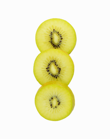 sliced kiwi fruit on white backgroundの写真素材