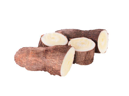 Slices cassava isolated on white background