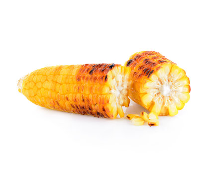 Roasted corn isolated on white backgroundの写真素材