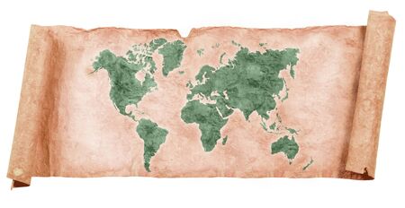 World map on grunge papers and scrollsの写真素材