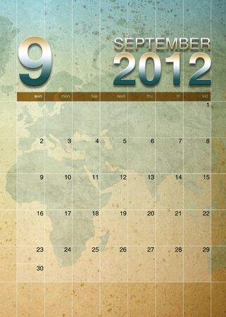 september 2012 calendar on World map backgroundの写真素材
