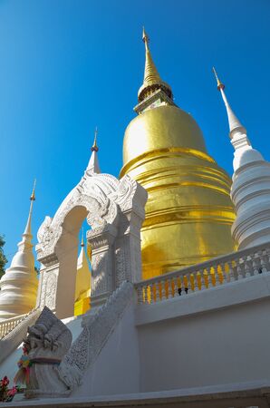 Golden Pagoda at Wat Suan-DokT, Chieng Mai Province, Thailandの写真素材