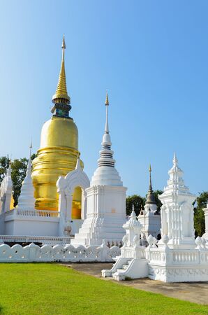 Golden Pagoda at Wat Suan-DokT, Chieng Mai Province, Thailandの写真素材