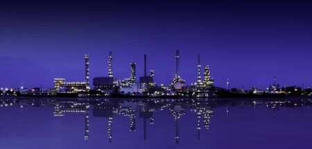 Refinery plant area with reflction on twilight, Panoramaの写真素材