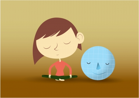 Yong women  in pose practicing yoga with small worldのイラスト素材