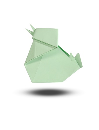 origami chicken from paper on white backgroundの写真素材
