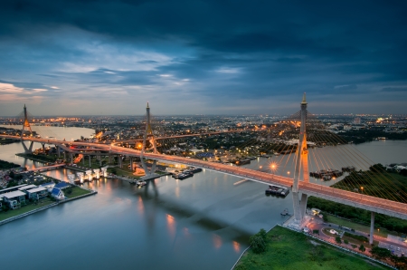 Bangkok city view from above, Thailand. (Bhumibol Bridge)の写真素材