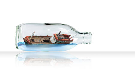 Boat in Glass bottle  Surreal concept の写真素材