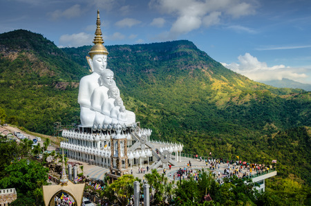 White big Buddha on the mountain, Wat Pha Sorn Kaewのeditorial素材