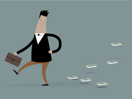 Concept vector illustration with business man cartoon character with moneyのイラスト素材