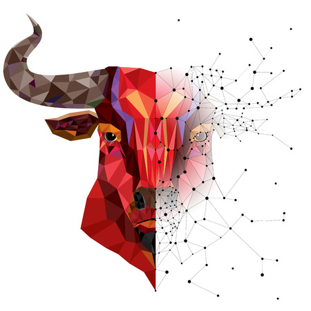 Red bull head with geometric pattern- Vector illustrationのイラスト素材