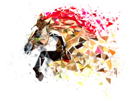 Horse low polygon in watercolor filter, multi color  Horse in action power, Active horseの写真素材