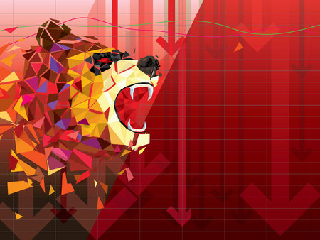 Bearish symbols on stock market vector illustration. vector Forex or commodity charts, on abstract background. The symbol of the the Bear. The stock market down turnのイラスト素材
