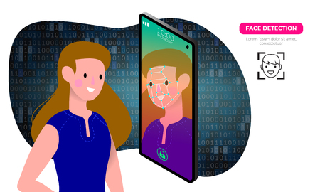 Face Recognition System Concept on Smart phone Human Face Scanningのイラスト素材