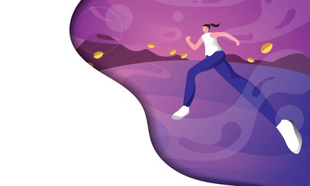 Young woman running in beautiful loandscape, Flat modern design for website landingpage.のイラスト素材