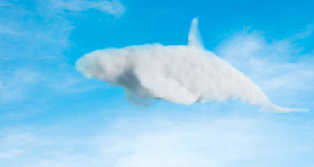 Blue sky background with cloud in the shape of a whale.の写真素材