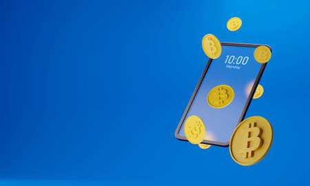 Crypto currency, Bitcoin Crypto on Mobile.Bitcoin currency.3D Rendering.