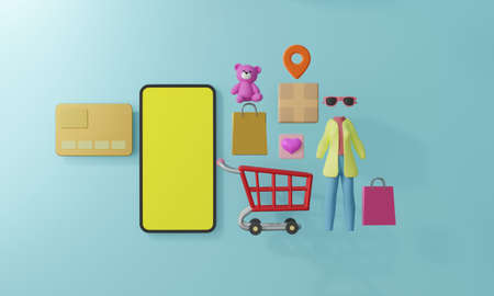 Shopping Online on Mobile Application Concept Marketing and Digital . 3D rendering