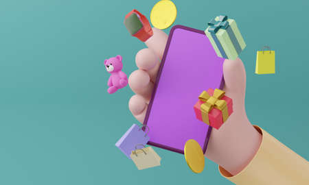 Shopping Online on Mobile Application Concept Marketing and Digital . 3D rendering