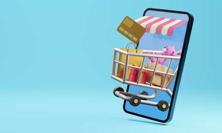 Shopping Online on Mobile Application Concept Marketing and Digital . 3D rendering