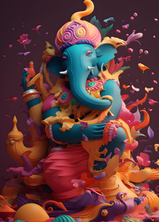 Lord Ganesha on colorful background. Ganesha is a Hindu god.の素材