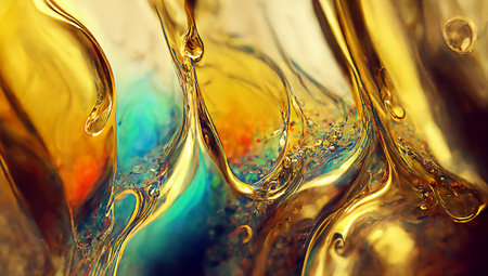 Luxurious abstract painting fluid art . A mixture of colors, waves and golden curls. For posters, other printed materials. 3d renderの素材