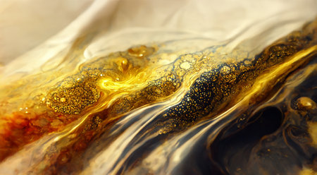 Luxurious abstract painting fluid art . A mixture of colors, waves and golden curls. For posters, other printed materials. 3d renderの素材