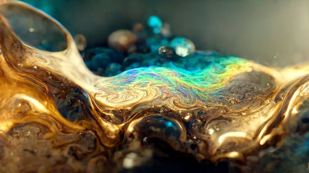 Luxurious abstract painting fluid art . A mixture of colors, waves and golden curls. For posters, other printed materials. 3d renderの素材