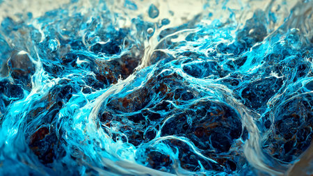 Abstract background blue and white liquid A mixture of colors, waves and  curls.の素材