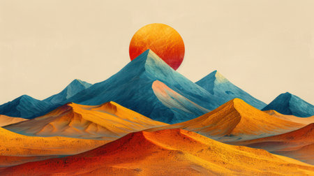 Abstract Geometric Landscape with Moonの素材