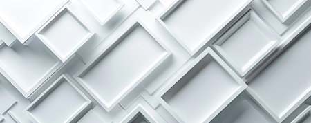 Modern white 3D squares on a clean background, geometric abstract design.の素材