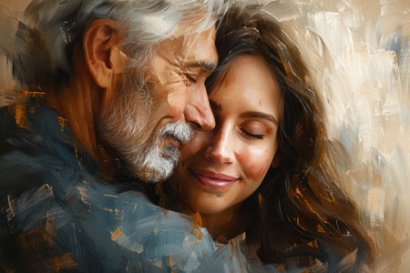 Close-up of a loving family moment, with hugs and smiles, in a cozy and welcoming home interior, emotionalの素材