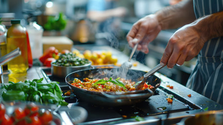 Masterchef Creating Authentic Italian Cuisine in Traditional Kitchen Setting, Generative Aiの写真素材