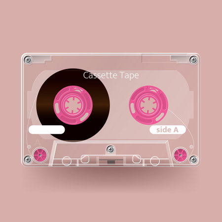 Cassette tape vector illustration. Retro audio cassette tape isolated on pink background.のイラスト素材