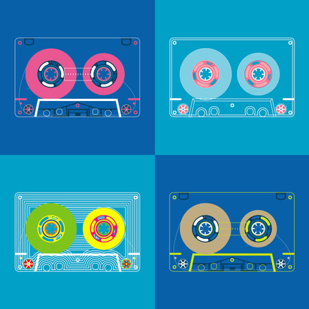 cassette tape pattern 70s colorful styleのイラスト素材