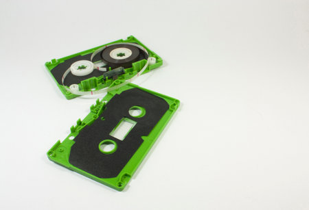 parts of cassette tape on white backgroundの写真素材