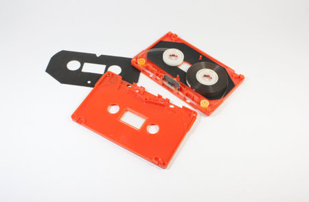 Vintage audio cassette tape on white background. Retro music concept.の写真素材