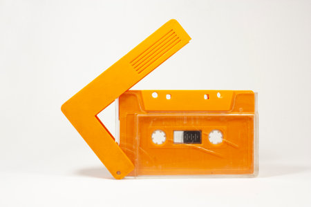 yellow cassette tape and boxÂ past generationの写真素材