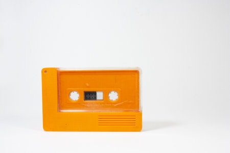 yellow cassette tape and boxÂ past generationの写真素材