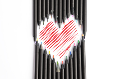 Colorful pencils, Crayon in heart shapeの写真素材