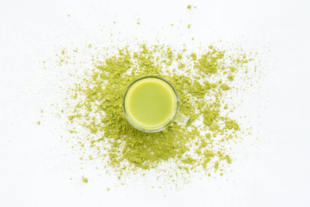 A Cup of Green Tea Latte with green tea powderの写真素材