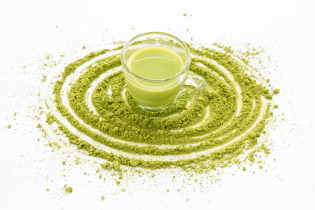 A Cup of Green Tea Latte with green tea powderの写真素材
