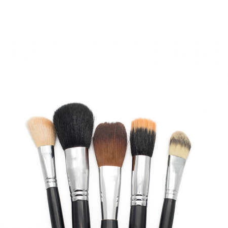 Makeup brushes for face isolated on white background with copy space