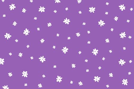 Hand drawn white flowers pattern on purple backgroundの写真素材