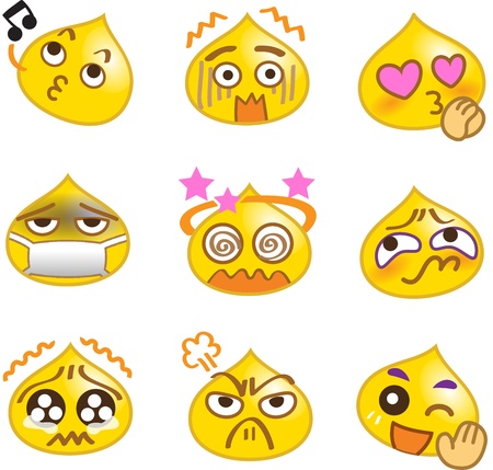 Funny Emoticons Yellow Drop Various Face Expressionsのイラスト素材