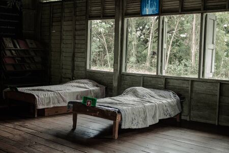 empty bed in ward room at the old schoolの写真素材