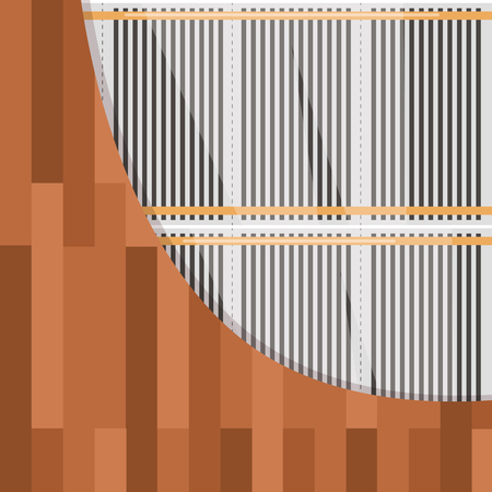 Water heatig floor system under ceramic cover. Installing pipes and top covering. Vector flat illustrationのイラスト素材