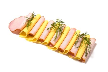meat and cheese slices isolated on white